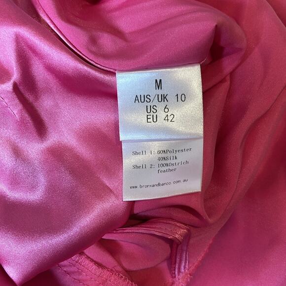 Bronx and Banco Nadine Long Sleeve Draped Ruched Feather Pink Mini Dress Sz M - Picture 11 of 11